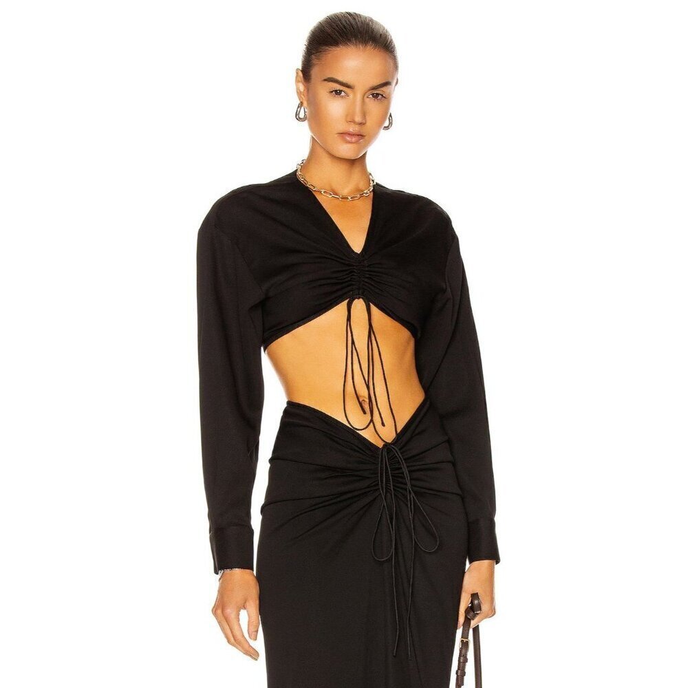 Christopher Esber Ruched Crop Shirt in Black AUS 12 US 8 New Womens Blouse Top